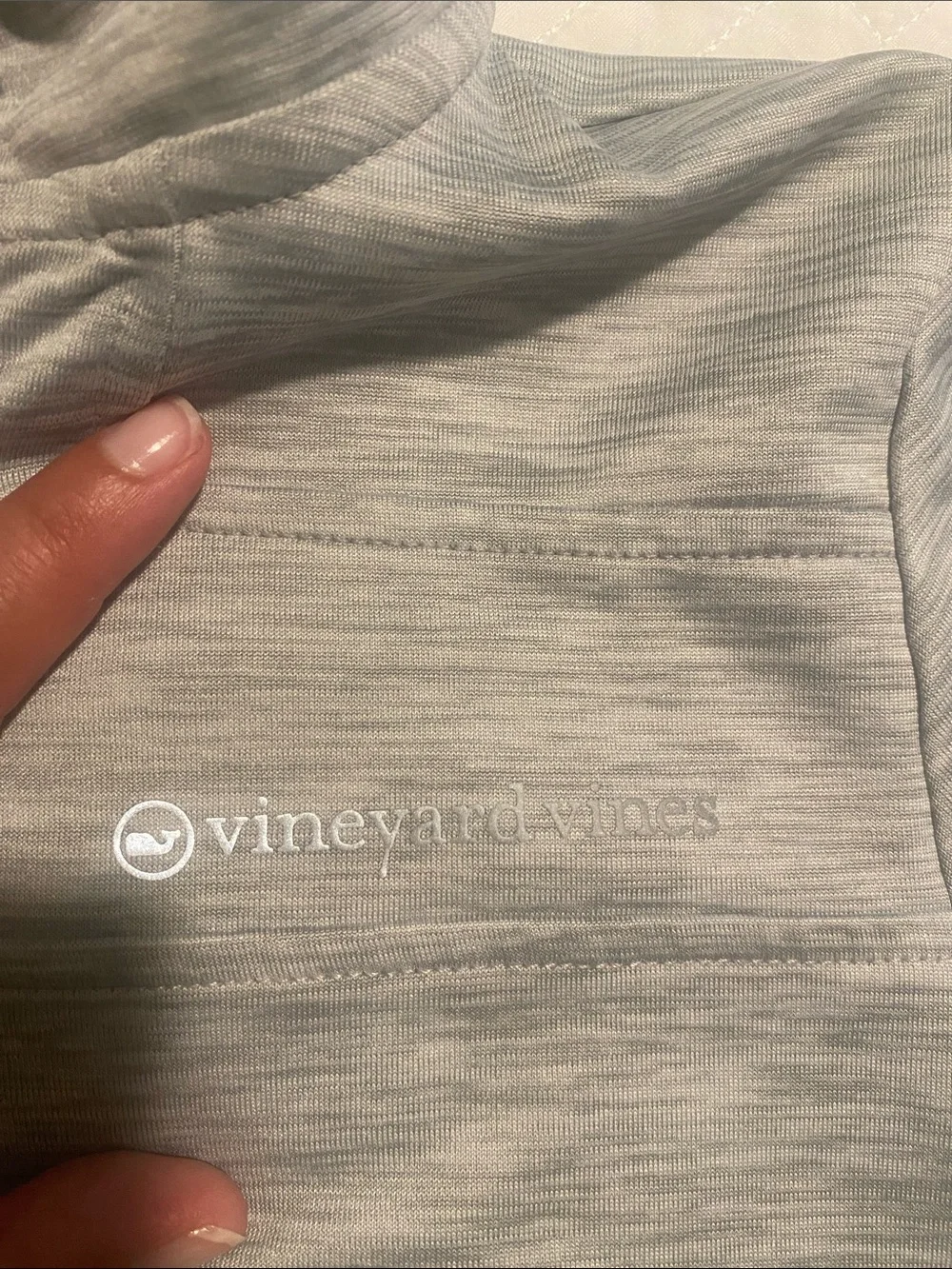 Vineyard Vines Light Gray Quarter-Zip Pullover with Blue Trim
